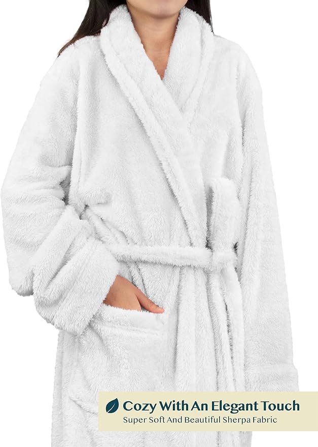 PAVILIA Premium Womens Plush Soft Robe, Fluffy Warm Fleece Sherpa Bathrobe | 260 GSM Shaggy Microfiber, Long Housecoat for Spa Shower Home College Dorm Lounging, Cozy Christmas Holiday Gift for Her