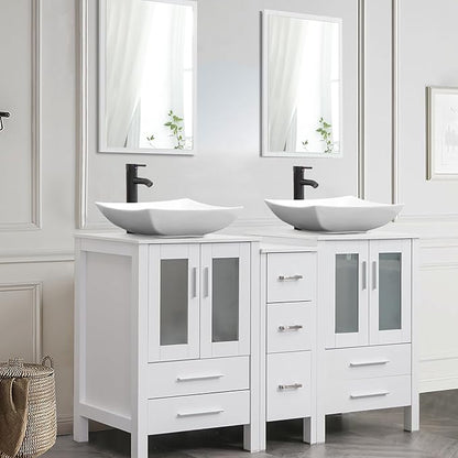 UEV 60" Double Sink Bathroom Vanity,White Bathroom Vanity with Double Side Vanity Cabinets & Removable 3 Drawer Storage Cabinet,Modern Vessel Sink Combo,Mirror Not Included(032WH)