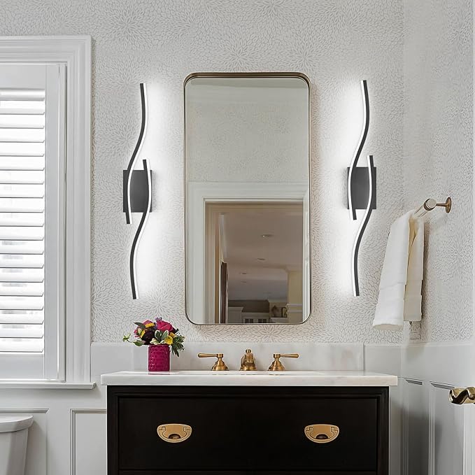 PRESDE 32 Inch LED Bathroom Vanity Light Bar, Modern Black Wall Lighting Fixture Over Mirror Dimmable 3CCT