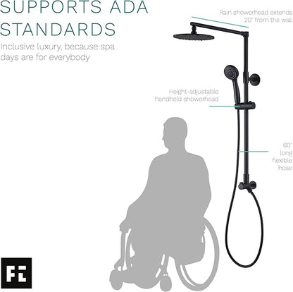 Fennocasa Polaris 3 Rain Shower System, 8” Rainfall Shower Head and Handheld Shower Combo, includes 3-Setting Handheld Spray, Height Adjustable Shower Wand Holder, 60” Hose (2.5 GPM Matte Black)