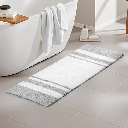 Madison Park Spa Cotton Bath Rug Non-Slip Absorbent Striped, 27 x 45, Grey | Quick Dry, Ultra Soft, Pile, Machine Washable, OEKO-TEX Certified
