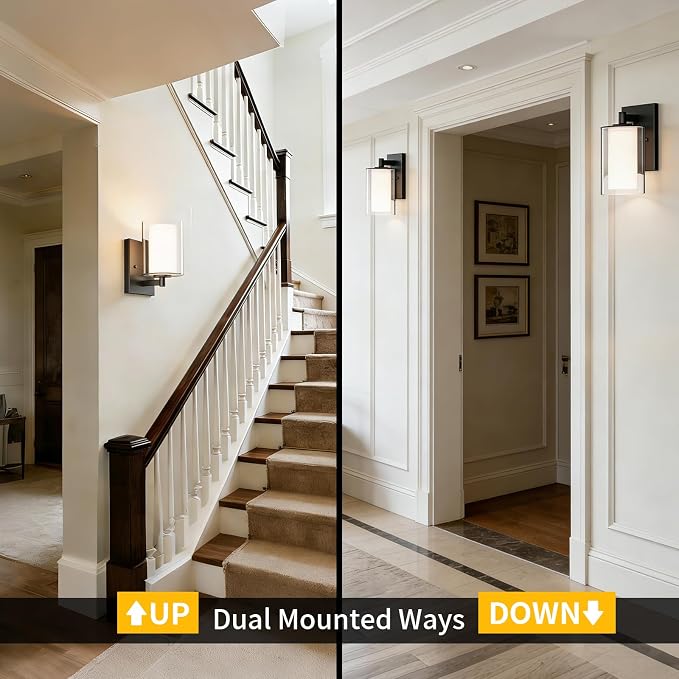 Wall Sconces Set of Two, Modern Matte Black Vanity Wall Lights | Double Clear Glass Shades With E26 Base, Farmhouse Wall Lights For Bathroom, Bedroom, Living Room, Mirror And Hallway.