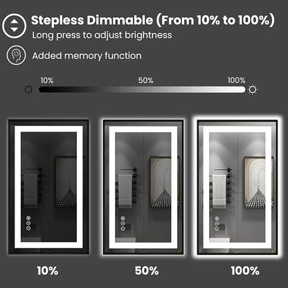 40"X32" LED Bathroom Mirror with Black Frame, Front Lit and Backlit | Metal Framed Mirror, Stepless Dimmable, HD Reflection, Anti-Fog, Shatter-Proof, Memory, 3 Colors Lighting, UL Listed.