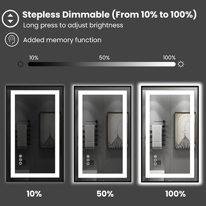 LED Bathroom Mirror, 60"X40" Front Lit and Backlit with Black Frame | Metal Framed Mirror, Stepless Dimmable, HD Reflection, Anti-Fog, Shatter-Proof, Memory, 3 Colors Lighting, UL Listed.