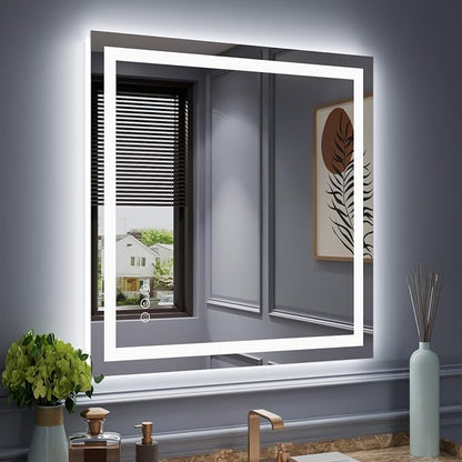 LED Mirror for Bathroom 40"X38" with Front Light and Backlit | Stepless Dimmable, Anti-Fog, Shatter-Proof, HD Reflection, Memory, 3 Colors Lighting, UL Listed (Horizontal/Vertical)