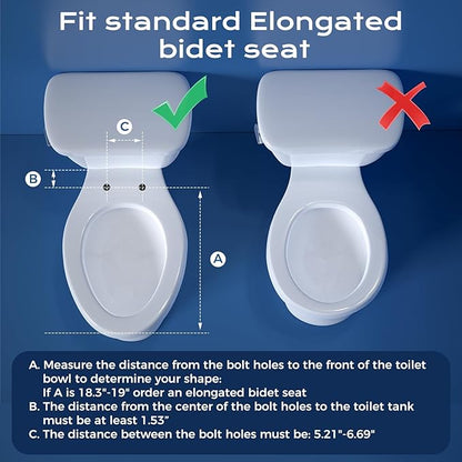 Elongated Heated Toilet Seat with Night Light, Three Temperature Settings Heated Seat,70 in Power Cord, Fit Elongated Toilet, Cold Water Bidet Function Toilet Seat With Slow Close