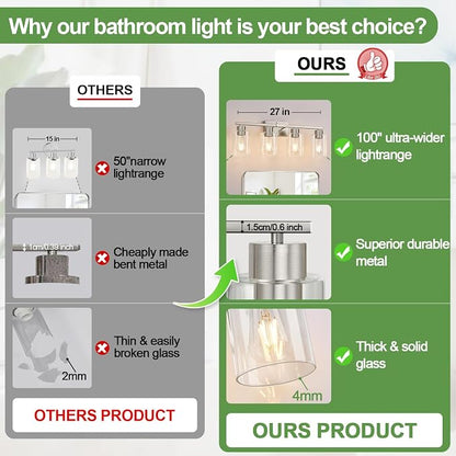 4-Light Brushed Nickel Bathroom Vanity Light with Clear Glass Shades