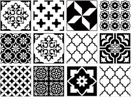 Easy Peel Stick Vinyl wall Tile Decals 6x6in Stick on backsplash,12Pc | Waterproof&heat resistant tile stickers for kitchen RV laundry backsplash decor,remove no damaging,black white tile