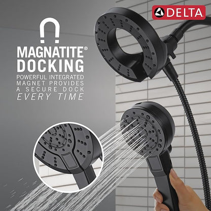 Delta 5-Setting In2ition 2-in-1 Dual Shower Head with Handheld High Pressure ProClean Spray, Matte Black Detachable Shower Head with Hose, 1.75 GPM Flow Rate, Matte Black 75548BL