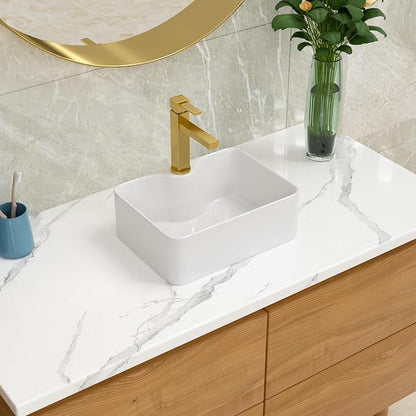 Lordear Bathroom Vessel Sink 16"x12" Rectangle Above Counter White Porcelain Ceramic Modern Vanity Sink Art Basin Sink for Bathroom