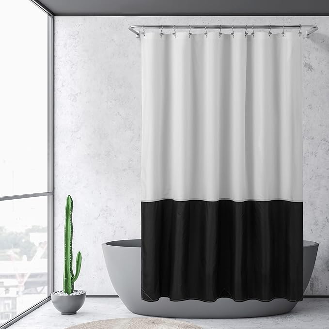 ALYVIA SPRING Waterproof Fabric Shower Curtain or Liner Black/White, 72x72 | 3 Magnets, Soft Cloth & Hotel Quality, Machine Washable, Light-Weight, Standard Size