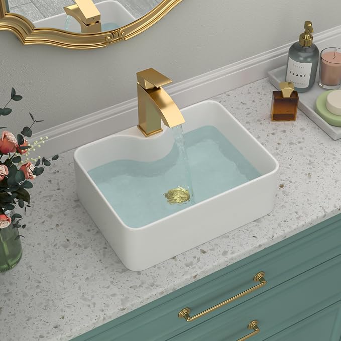 Bathroom Vessel Sink | Beslend 16"x12" Regular White Modern Ceramic Porcelain Above Counter Bathroom Sink Art Basin With Single Hole