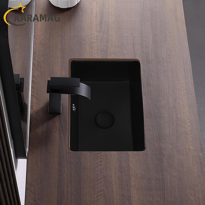 16 Inch Undermount Bathroom Sink Black Rectangle Sink with Overflow | 15-3/4"x11-3/4" Black Under Counter Design,Ceramic,Easy to Clean,Modern Style,Ideal for bathroom, vanity, lavatory, restroom