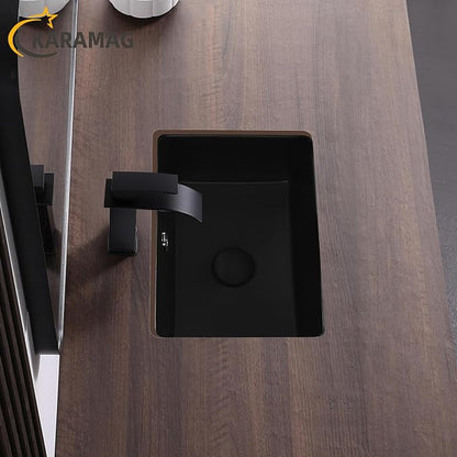 16 Inch Undermount Bathroom Sink Black Rectangle Sink with Overflow | 15-3/4"x11-3/4" Black Under Counter Design,Ceramic,Easy to Clean,Modern Style,Ideal for bathroom, vanity, lavatory, restroom