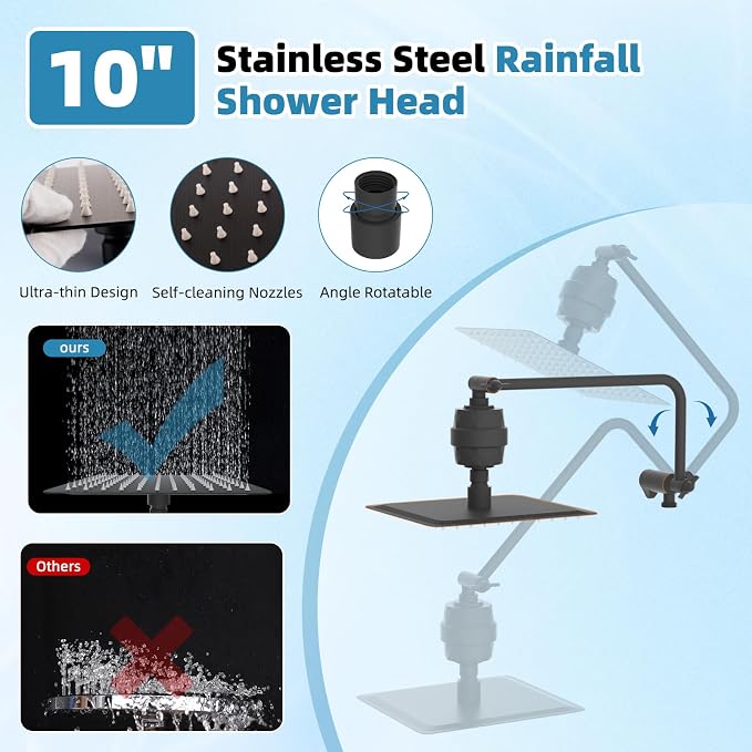 10" Metal Filtered Shower Head with 10-Mode Handheld, Oil Rubbed Bronze | NSF/ANSI/CAN 372 Certified, High Pressure Showerhead Combo, 20 Stage Shower Filter, 11" Shower Arm, 71" Hose, Shower Holder
