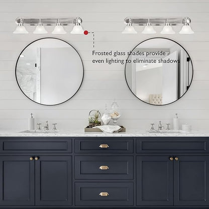 Design House 519215 Millbridge Vanity Light Dimmable with Frosted Glass for Above Bathroom Mirror, Satin Nickel, 4-Light