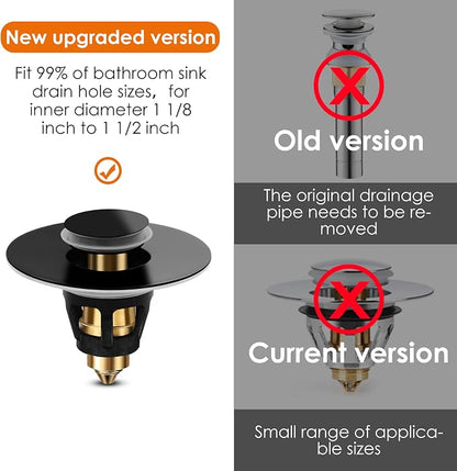Universal Bathroom Sink Stopper, Basin Pop-up Bathroom Sink Drain Strainer, Bathroom Drain Stopper with Stainless Steel Hair Catcher for 1.1-1.5 Inch Drain(1 PCS, Black)