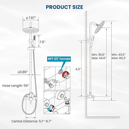 gotonovo 304 Stainless Steel Outdoor Shower Fixtures Exposed,Matte Black | 8 Inch Rain Showerhead with Handheld Sprayer Outdoor Outside Shower Kit System Faucet Head Valve Wall Mount for Pool Backyard