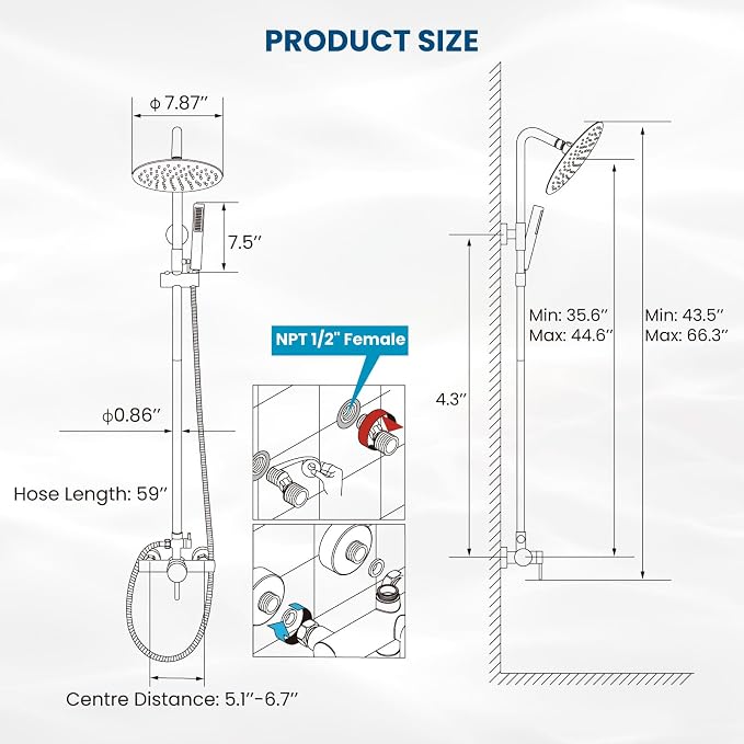gotonovo 304 Stainless Steel Outdoor Shower Fixtures Exposed,Brushed Nickel | 8 Inch Rain Showerhead with Handheld Sprayer Outdoor Outside Shower Kit System Faucet Head Valve Wall Mount for Pool Backyard