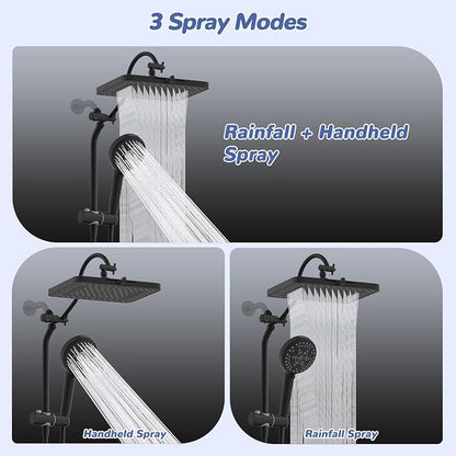 Hibbent Upgraded cUPC Certified 13'' Shower Head Combo, High Pressure 5 Spray Rainfall Showerhead with 10 Sprays Handheld, All Metal 3-way Diverter Shower Arm, 71'' Hose and Holder, Matte Black