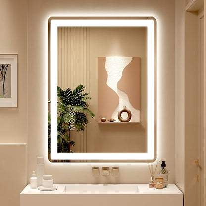 36x28 LED Lighted Bathroom Mirror for Vanity | Front Lights and Backlit, Rounded-Corner Rectangle, 3 Colors, Dimmable, Anti-Fog, Memory, Tempered Glass, UL