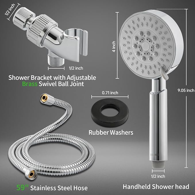 SOLVEX Shower Head with Handheld,High Pressure 5-mode Handheld Shower Head,Anti-clog Nozzles High Flow Hand Held Shower Head,Stainless Steel Leakproof Hose&Adjustable Bracket SP-92052