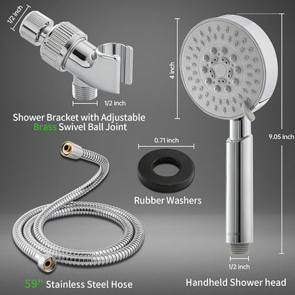 SOLVEX Shower Head with Handheld,High Pressure 5-mode Handheld Shower Head,Anti-clog Nozzles High Flow Hand Held Shower Head,Stainless Steel Leakproof Hose&Adjustable Bracket SP-92052