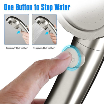JONKEAN Handheld Shower Head with Hose for RV Brushed Nickel | High Pressure and Water Saving, ON/OFF Switch, Easy to Detachable, Equipped with 3 Spray Modes and Bracket