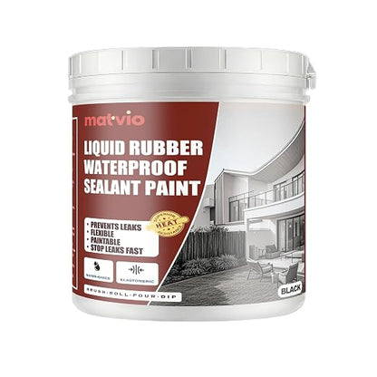 Black Liquid Rubber Waterproof Coating, 1 Quart | Industrial Grade Foundation & Flat Roof Sealant | Waterproofing Membrane for Concrete, Wood & Metal | UV Resistant | Leak Repair Paint