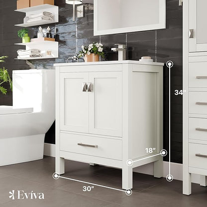 Eviva London 30 in. White Single Sink Bath Vanity with Carrara Quartz Top and Undermount Porcelain Sink