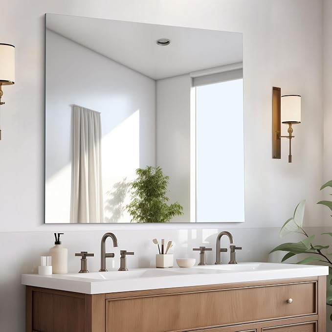 CILIBER Frameless Mirror, 36x36 Square Bathroom Mirrors for Wall, Large Frameless Vanity Mirror Over Sink with Polished Edge, 3mm Tempered Glass, Decorative for Bathroom, Bedroom and Living Room