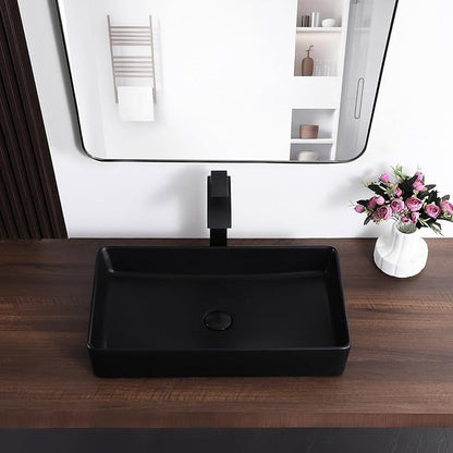 Black Vessel Sink Rectangle 24"x14" Bathroom Sink Above Counter Porcelain Ceramic Small Sink Bowl Ceramic Vessel Sinks for Bathrooms