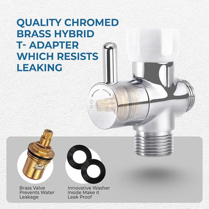Sparkle Hand Held Bidet. Includes Hybrid T Adapter | Stainless Steel Toilet Hose Sprayer & Precision Knob/w Solid Brass Valve | Toilet Water Sprayer for All Toilets