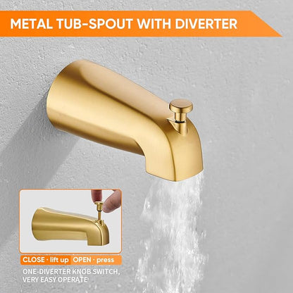 Brushed Gold Tub Shower Faucet Set Complete with 8-Inch Rainfall Shower Head and Tub Spout Included Shower Valve Tub Shower Trim Kit Matte Black