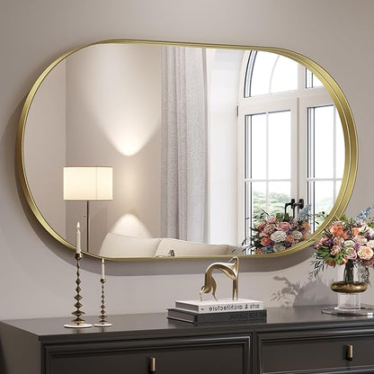 Brightify Gold Oval Mirror for Wall, 30x48 Metal Framed Bathroom Vanity Mirrors Gold, Modern Large Mirror for Bedroom Living Room Wall Decorative Hang Vertical and Horizontal