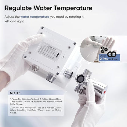 Automatic Touchless Bathroom Sink Faucet Sensor Motion Activated Commercial Faucets Hands Free Infrared Residential Elegant Basin Tap with Deck Plate Water Mixer Valve Control Box (Chrome)