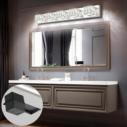 Modern Bathroom Vanity Light - 5 Light LED 5CCT Dimmable Vanity Lighting Fixtures - Crystal Chrome Bathroom Lights Over Mirror