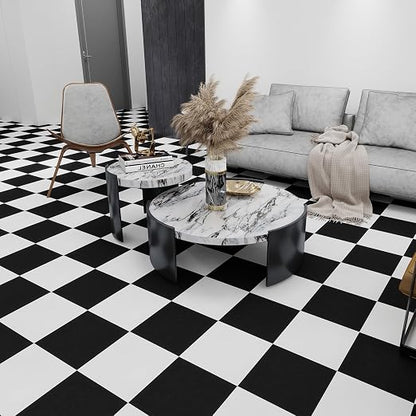 30-Pack 12"x12" Peel and Stick Floor Tiles Waterproof Self Adhesive Vinyl DIY Flooring for Bedroom, Bathroom, Kitchen, RV, Cover 30 Sq. Ft, Matte Black & White
