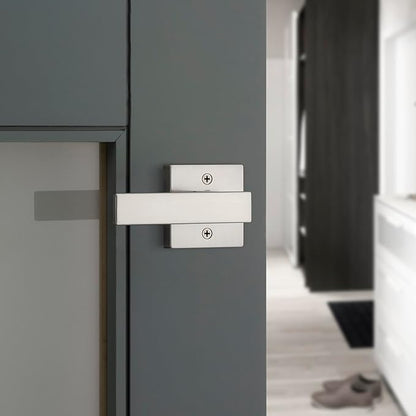 Kwikset Singapore Interior Privacy Door Handle with Lock, Door Lever For Bathroom and Bedroom, Satin Nickel Reversible Keyless Turn Lock, with Microban Protection