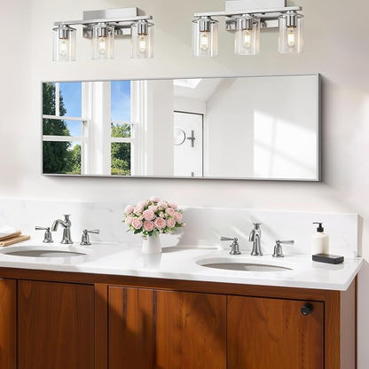 COFENY Silver Bathroom Mirror for Wall, 16x48 Inch Rectangle Mirror with Metal Frame, Modern Vanity Mirrors for Bathroom Living Room, Entryway Hangs Horizontal or Vertical