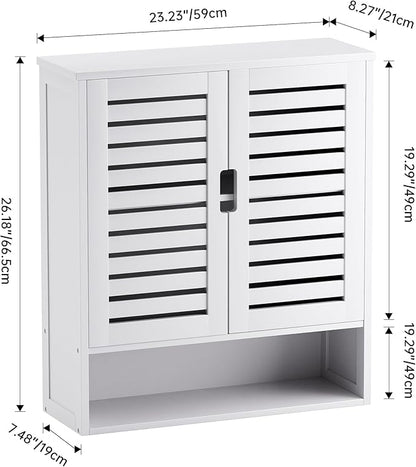 SMIBUY Bathroom Cabinet Wall Mounted, Bamboo Over-The-Toilet Storage Organizer, Space Saver Medicine Cabinet with 2 Door and Adjustable Shelves (White)