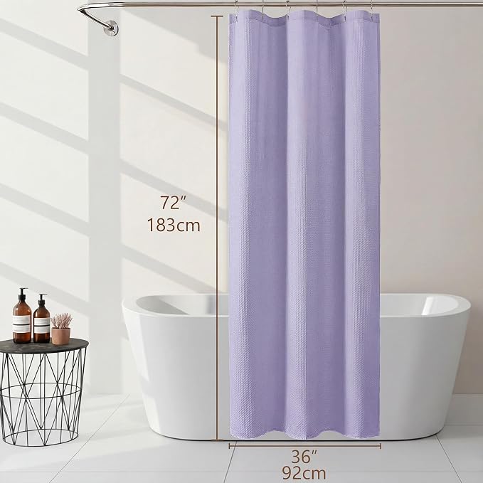 Stall Shower Curtain 36 x 72 Inch, Textured Soft Fabric Waffle Narrow Size Modern Shower Small Curtain for Bathroom Hotel, Machine Washable, Water Resistant, Lavender, 36Wx72L Inches