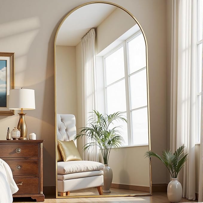 Dewfig Full Length Mirror, 70"x26" Arched Full Body Mirror, Gold | Aluminum Alloy Frame Floor Mirror, HD Shatterproof Tempered Glass, Lean/Stand/Wall for Living Room,Bedroom, Dressing Room