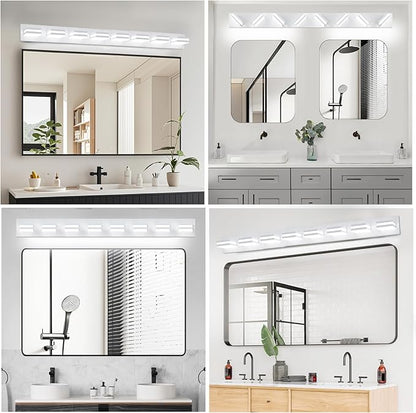 IZORRO LED Modern Bathroom Lights Fixtures(8-Light,Dimmable),Matte White Acrylic Wall Lighting,Vanity Lights for Bathroom Over Mirror - 6000k 46In （No Assembly Required）