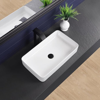 Vessel Sink 24"x14" Rectangular Bathroom Sink Modern White Porcelain Ceramic Above Counter Drop-in Vanity Sink for Bathrooms Art Basin