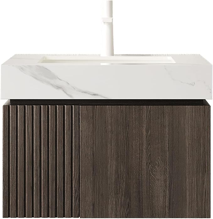 KEIKI 24 Inch Floating Bathroom Vanity with Sink, Espresso & White | Modern Wall Mounted Storage Cabinet with 2 Doors, Pre-assembled Wood Panels, Sintered Stone Top & Ceramic Basin Combo Set