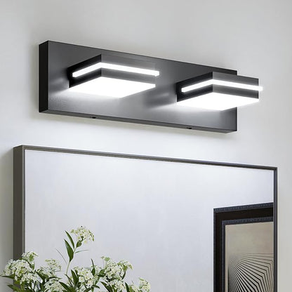 VOLISUN Modern Bathroom Vanity Light Fixtures (2-Light, 15.5-Inch), Matte Black LED Bathroom Lighting Fixtures Over Mirror, 360°Rotatable Head, LED Vanity Lights for Bathroom (Cool White 6000K)