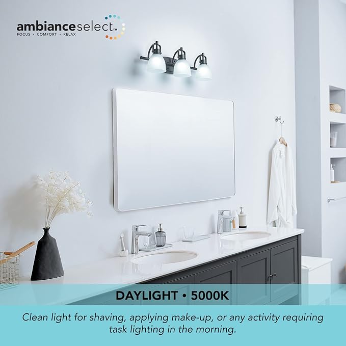 GLOBE Electric 52090 Gilroy 3-Light 25W Integrated LED Vanity Light with Selectable Color Temperature, Matte Black, Frosted Glass Shades, 1780 Lumens, 3000K-4000K-5000K Switch, Energy Star Certified