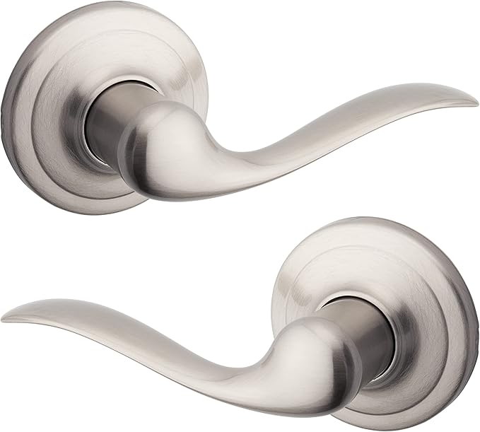 Kwikset Tustin Dummy Door Handle, Single Sided Lever for Closets, French Double Doors, and Pantry, Satin Nickel Non-Turning Right Handed Interior Push/Pull Lever, with Microban Protection
