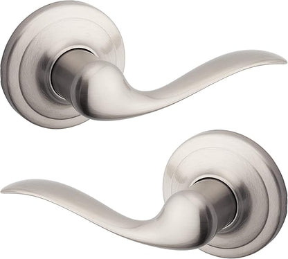 Kwikset Tustin Dummy Door Handle, Single Sided Lever for Closets, French Double Doors, and Pantry, Satin Nickel Non-Turning Right Handed Interior Push/Pull Lever, with Microban Protection